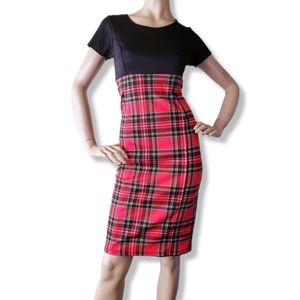 Toska Red & Black Plaid Empire Waist Paneled Dress